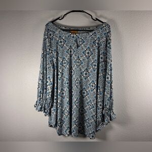 Ruby Rd. Brand Blue Patterned Women's Long Sleeve Top Size 2X